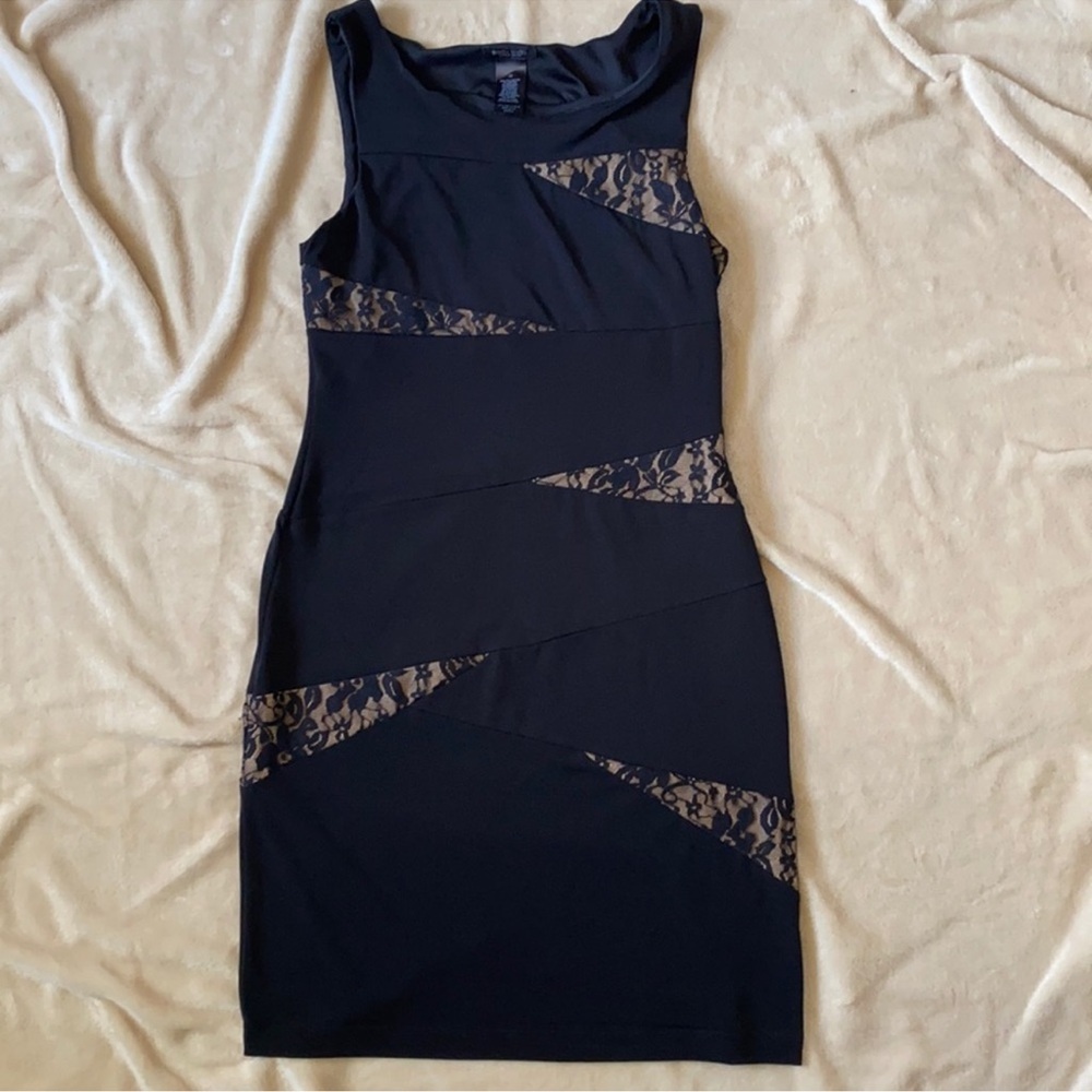 Bisou Bisou Black Asymmetrical Embellished Mini Dress